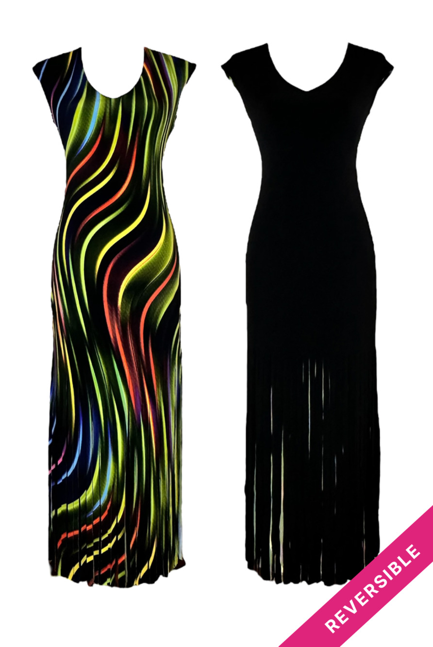 Eva Varro Women's V-Neck Long Fringe Dress Reversible Black Dressy Size S NWT